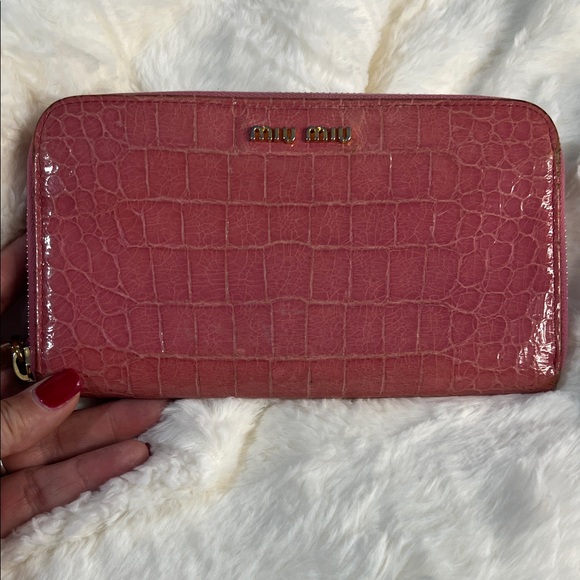 Miu Miu Handbags - Miu Miu Rose Croc-Embossed Wallet